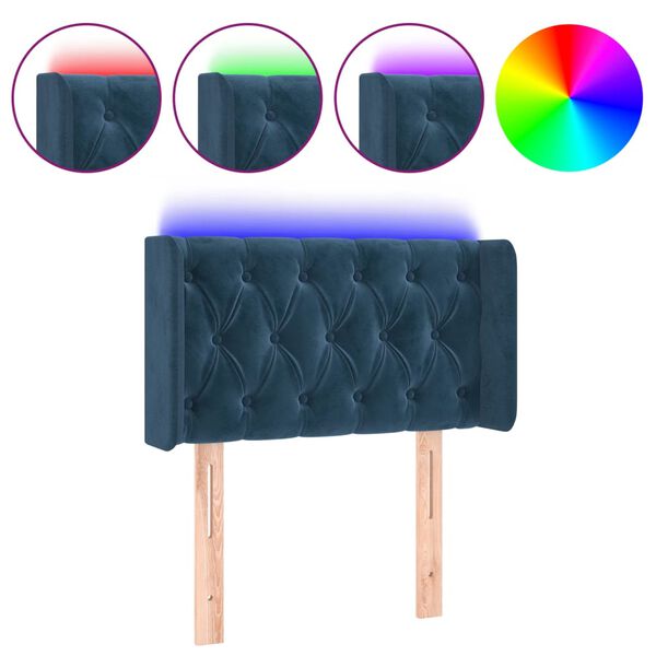 vidaXL T&ecirc;te de lit &agrave; LED Bleu fonc&eacute; 83x16x78/88 cm Velours