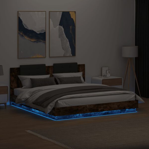 vidaXL Cadre de lit avec LED sans matelas ch&ecirc;ne fum&eacute; 180x200 cm