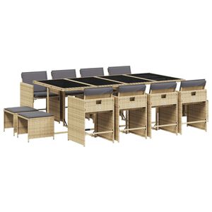 vidaXL Ensemble &agrave; manger de jardin coussins 13 pcs m&eacute;lange beige rotin
