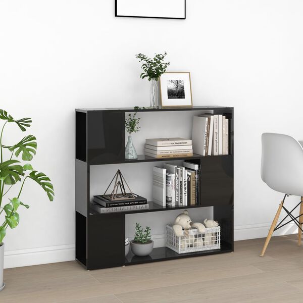 vidaXL Biblioth&egrave;que/S&eacute;parateur de pi&egrave;ce Noir brillant 100x24x94 cm