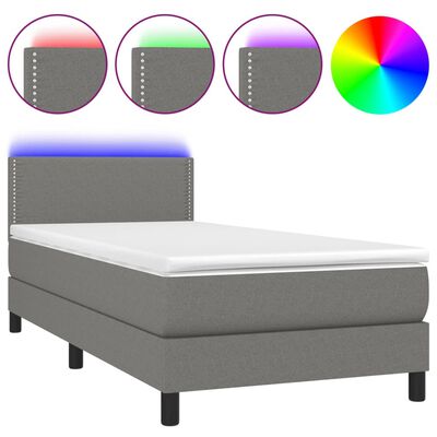 vidaXL Sommier à lattes de lit avec matelas et LED Gris foncé 90x200cm