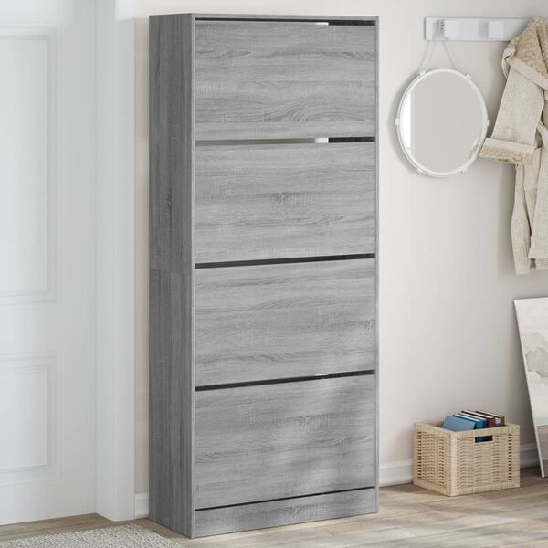 vidaXL Armoire &agrave; chaussures 4 tiroirs rabattables sonoma gris