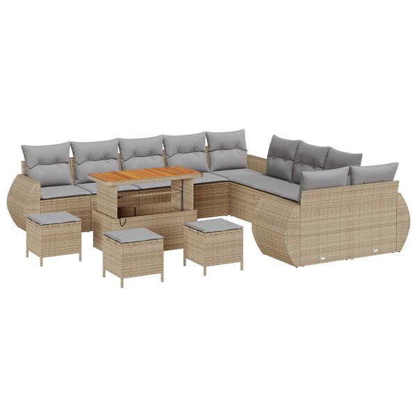 vidaXL Ensemble de canap&eacute; de jardin 14 pcs Beige polyrotin