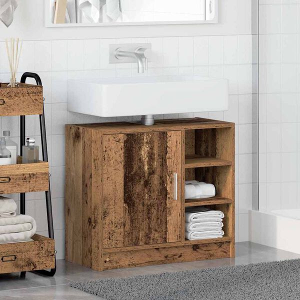 vidaXL Cabinet de salle de bain avec porte Bois Ancien 63 x 29 x 55 cm