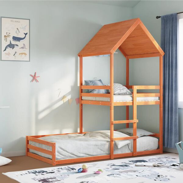 vidaXL Lit superpos&eacute; sans matelas cire marron 90x190 cm pin massif