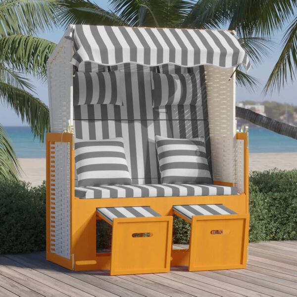 vidaXL Strandkorb avec coussins r&eacute;sine tress&eacute;e bois solide blanc gris