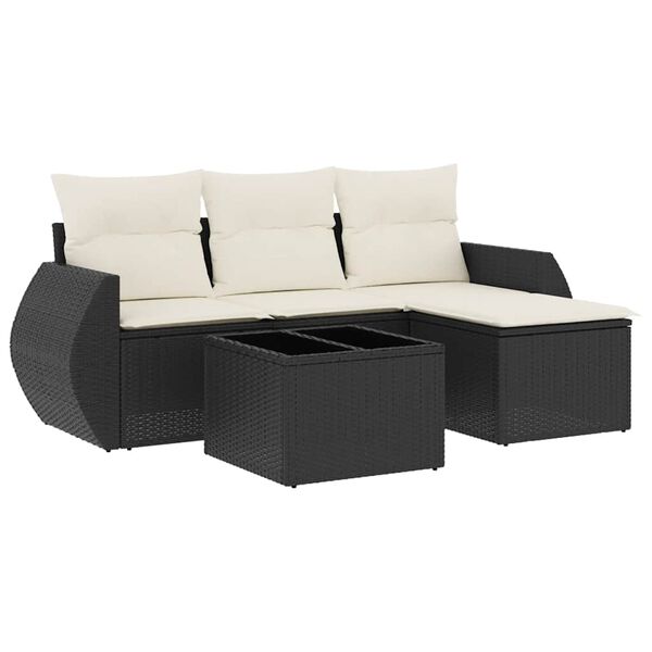 vidaXL Salon de jardin 5 pcs avec coussins noir résine tressée