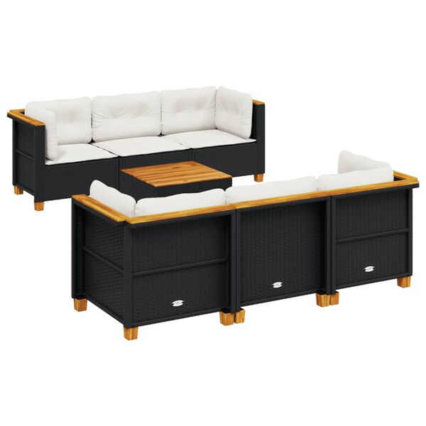 vidaXL Salon de jardin 7 pcs avec coussins noir r&eacute;sine tress&eacute;e