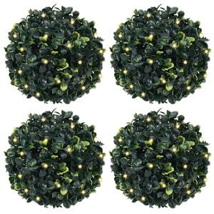 vidaXL Boules de buis artificielles avec lumi&egrave;res LED 4 pcs vert 12 cm