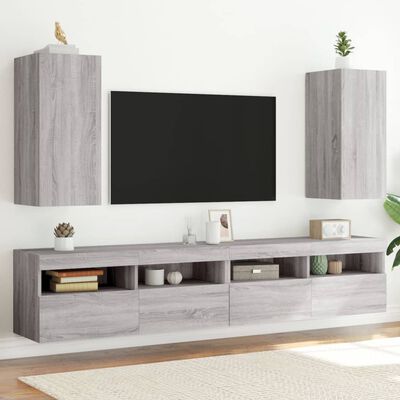 vidaXL Meubles TV muraux et lumières LED 2pcs sonoma gris 30,5x35x70cm