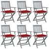 vidaXL Chaises pliables d'ext&eacute;rieur lot de 6 et coussins Bois d'acacia