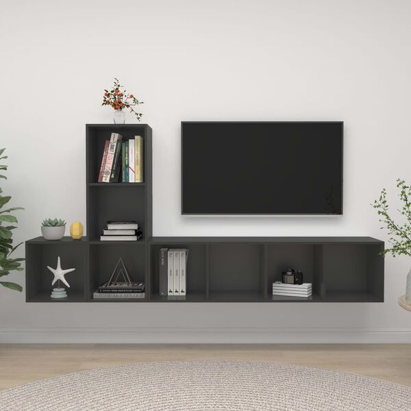 vidaXL Ensemble de meubles TV 3 pcs Gris Bois d'ing&eacute;nierie