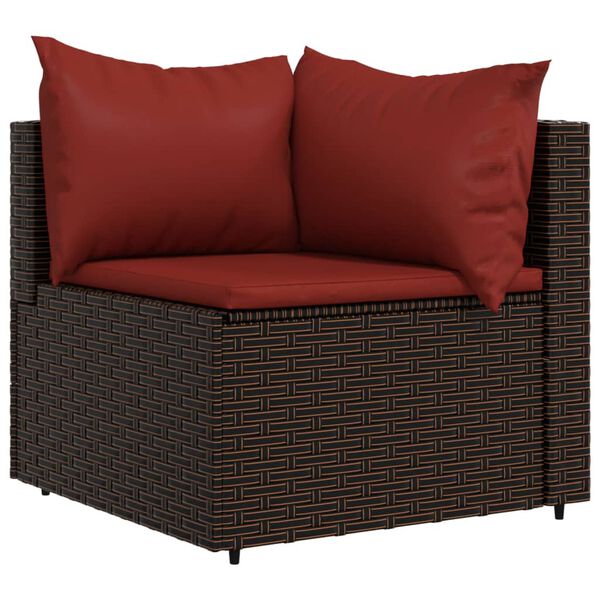 vidaXL Canap&eacute; d'angle de jardin avec coussins marron r&eacute;sine tress&eacute;e