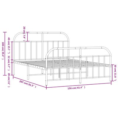 vidaXL Cadre de lit métal sans matelas et pied de lit blanc 150x200 cm