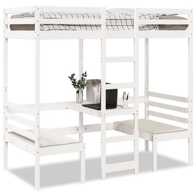 vidaXL Lit mezzanine avec bureau et chaises blanc 90x190 cm pin massif