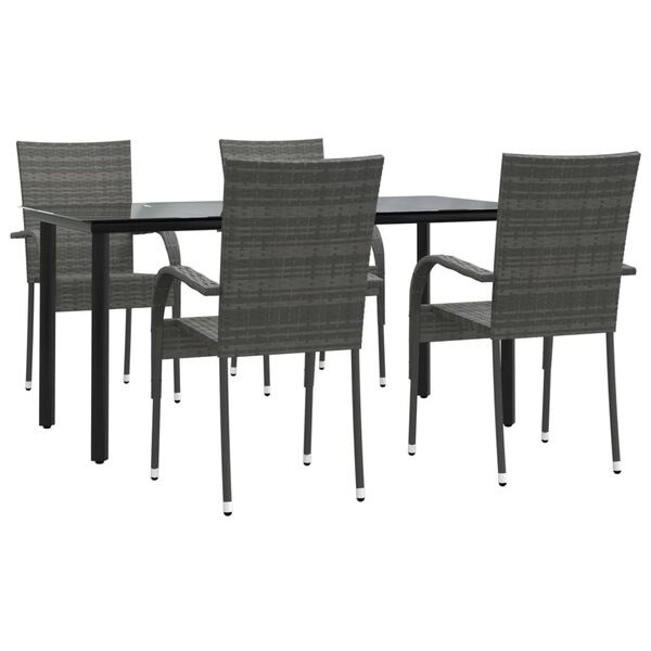 vidaXL Ensemble &agrave; manger de jardin 5 pcs Gris R&eacute;sine tress&eacute;e