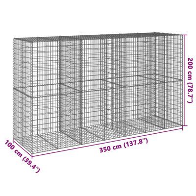 vidaXL Panier gabion avec couvercle 350x100x200 cm fer galvanisé