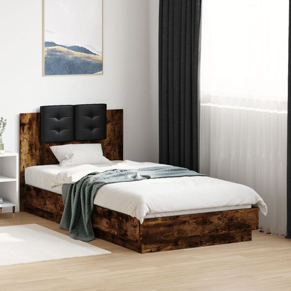vidaXL Cadre de lit avec LED sans matelas ch&ecirc;ne fum&eacute; 90x190 cm