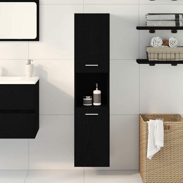 vidaXL Cabinet de salle de bain avec porte Chêne noir 30 x 30 x 130 cm