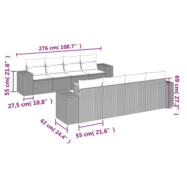 vidaXL Salon de jardin 9 pcs avec coussins gris r&eacute;sine tress&eacute;e