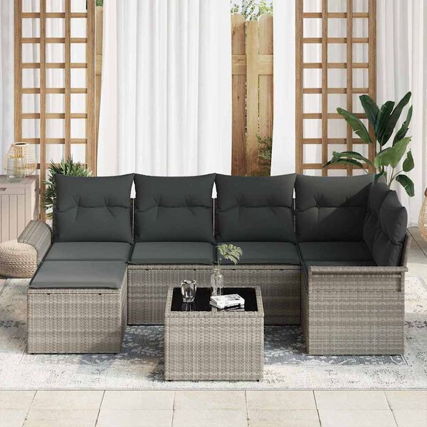 vidaXL Ensemble de canapé de jardin 7 pcs Gris clair Poly rotin