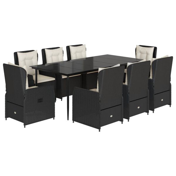 vidaXL Ensemble &agrave; manger de jardin 9pcs coussins noir r&eacute;sine tress&eacute;e