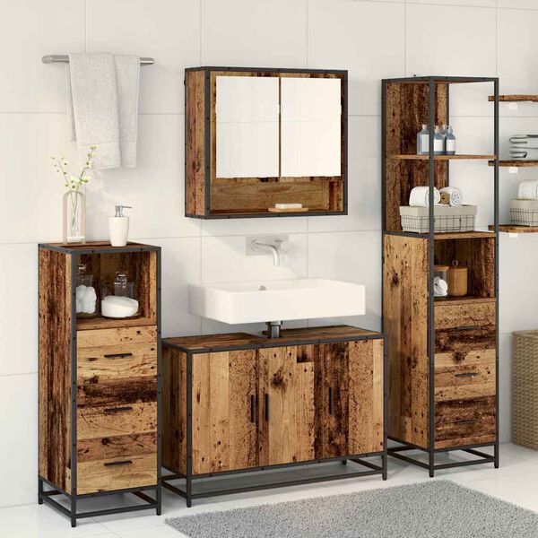 vidaXL Ensemble de mobilier de salle de bain 3 pcs Bois Ancien