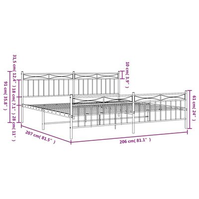 vidaXL Cadre de lit métal sans matelas avec pied de lit noir 200x200cm