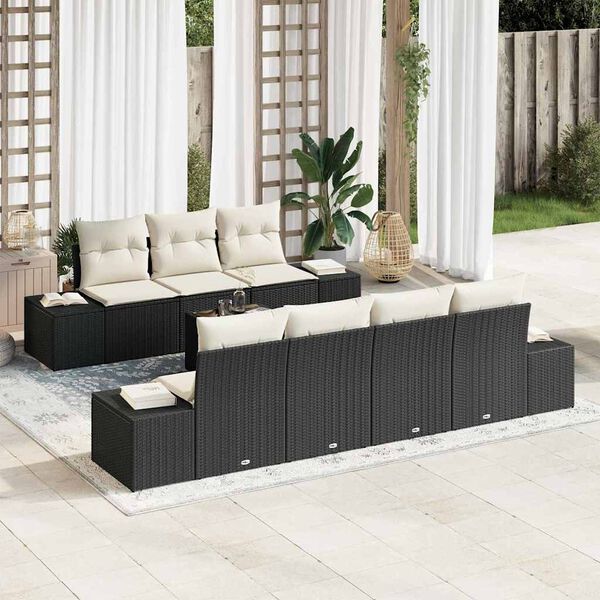 vidaXL Ensemble de canap&eacute; de jardin 8 pcs Noir et Cr&egrave;me polyrotin