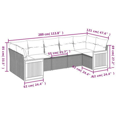 vidaXL Salon de jardin avec coussins 7 pcs gris résine tressée