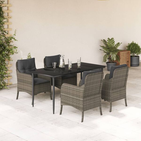 vidaXL Ensemble &agrave; manger de jardin 5 pcs coussins gris r&eacute;sine tress&eacute;e