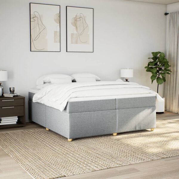 vidaXL Sommier &agrave; lattes de lit avec matelas Gris clair 200x200cm Tissu