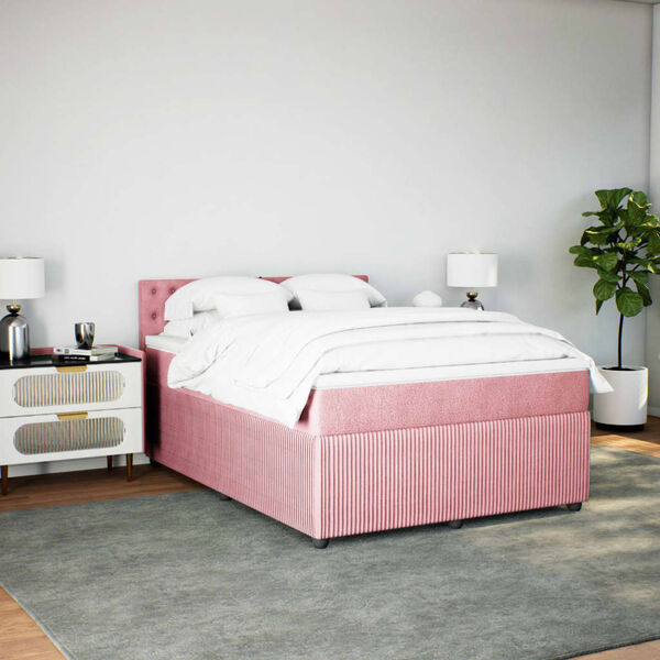 vidaXL Sommier &agrave; lattes de lit avec matelas Rose 140x200 cm Velours
