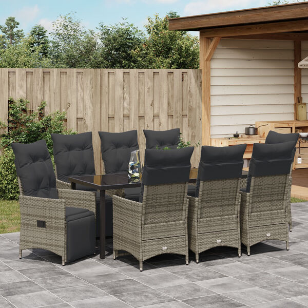 vidaXL Ensemble de salle &agrave; manger pour jardin 9 pcs Gris Poly rotin