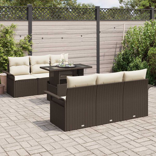 vidaXL Ensemble de canap&eacute; de jardin 7 pcs Marron polyrotin