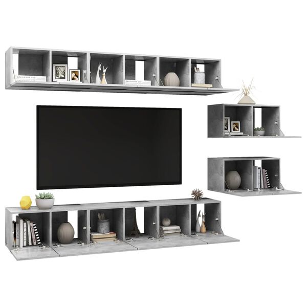 vidaXL Meubles TV 8 pcs Gris b&eacute;ton Bois d'ing&eacute;nierie