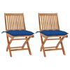 vidaXL Chaises pliantes (lot de 2) avec coussins bleus, en teck massif