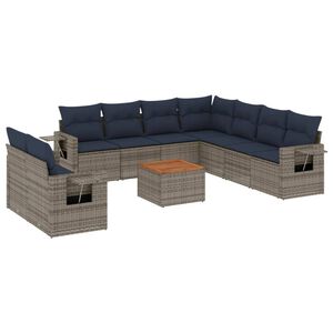 vidaXL Ensemble de canap&eacute; de jardin 10 pcs avec coussins gris r&eacute;sine tress&eacute;e