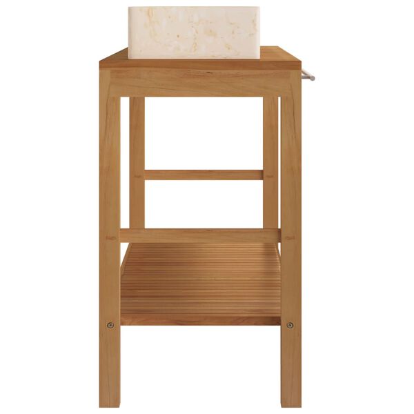 vidaXL Armoire de toilette en teck solide avec lavabos en marbre Cr&egrave;me