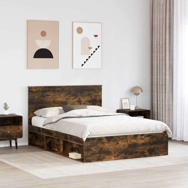vidaXL Cadre de lit Ch&ecirc;ne fum&eacute; 140 x 190 cm Bois de pin massif