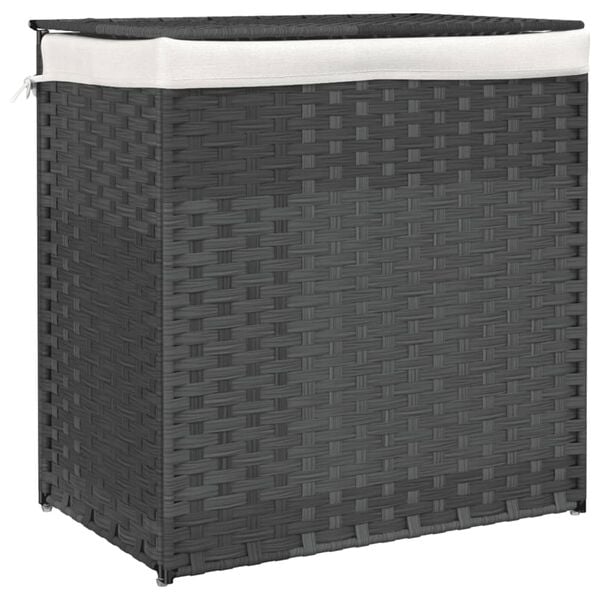 vidaXL Panier &agrave; linge avec 2 sections gris 53x35x57 cm r&eacute;sine tress&eacute;e