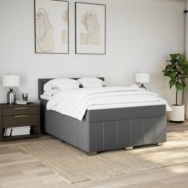 vidaXL Sommier &agrave; lattes de lit avec matelas Gris fonc&eacute; 140x200cm Tissu