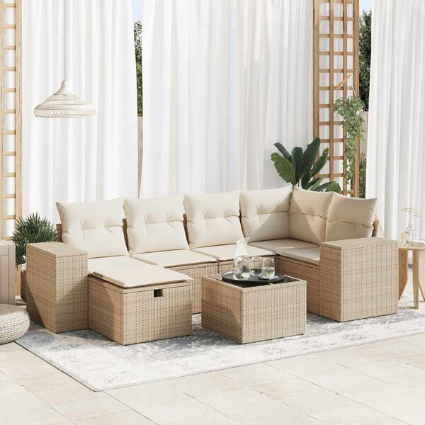 vidaXL Salon de jardin avec coussins 7 pcs beige r&eacute;sine tress&eacute;e