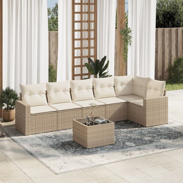 vidaXL Salon de jardin avec coussins 7 pcs beige r&eacute;sine tress&eacute;e