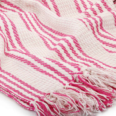 vidaXL Couverture coton à rayures 125x150 cm Rose et Blanc