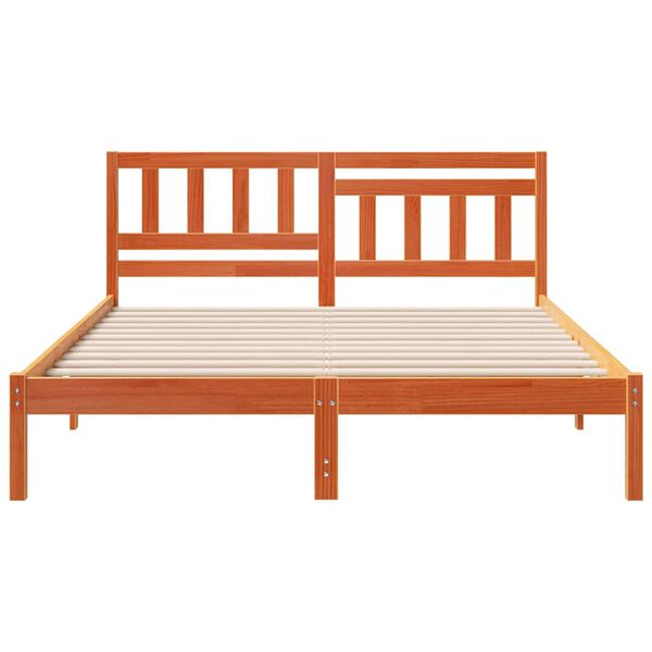 vidaXL Cadre de lit avec t&ecirc;te de lit Brun cire 150 x 200 cm Pin massif