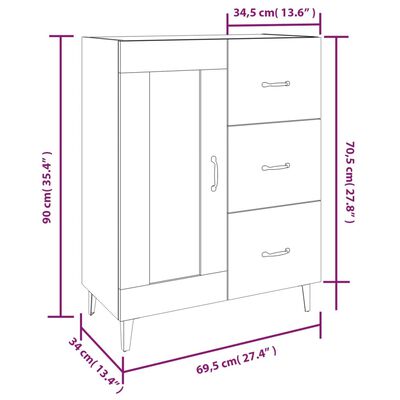 vidaXL Buffet Gris béton 69,5x34x90 cm Bois d'ingénierie