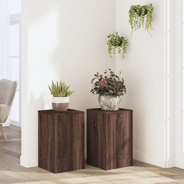 vidaXL Supports pour plantes 2 pcs ch&ecirc;ne marron bois d'ing&eacute;nierie