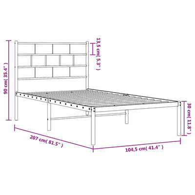 vidaXL Cadre de lit métal sans matelas avec tête de lit noir 100x200cm