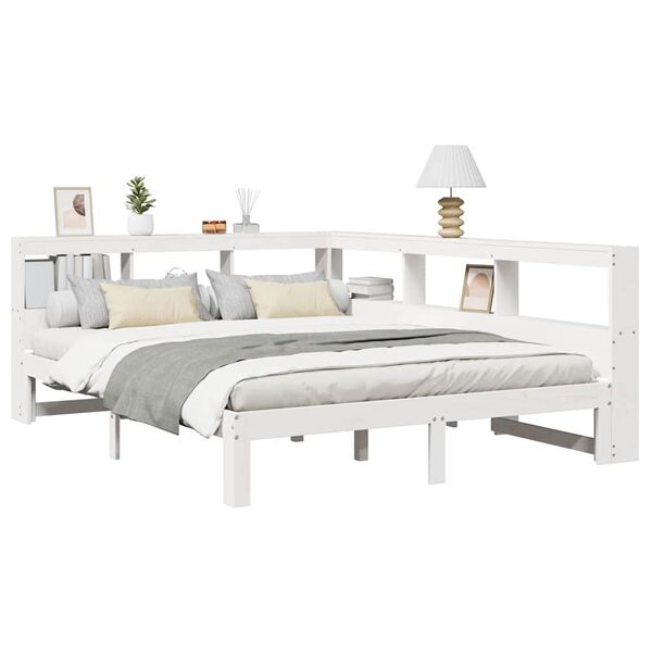 vidaXL Lit biblioth&egrave;que sans matelas blanc 160x200 cm bois pin massif